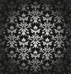 Schwarz/Silber nahtlose Blumen/Blätter Damastmuster © Jan Engel