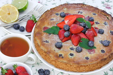 Biscuit cake with fresh summer berries