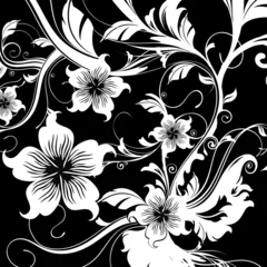 Papier Peint photo Lavable Fleurs noir et blanc art floral