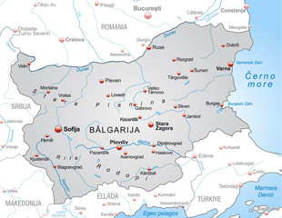 Map of Bulgaria with neighboring countries in grey