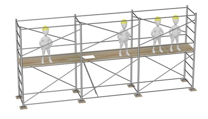 3d render of cartoon character on scaffolding