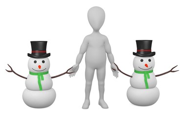 3d render of cartoon character with snowman