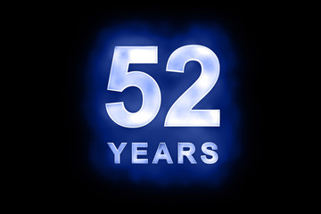 52 Years in glowing white numbers on blue