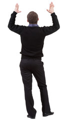 Back view of shocked business man