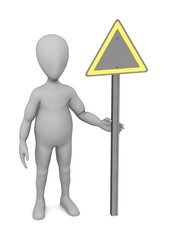 3d render of cartoon character with traffic sign