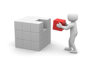 3d man - people with cubes . 3d render