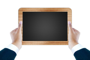 businessman holding empty write board in his hands