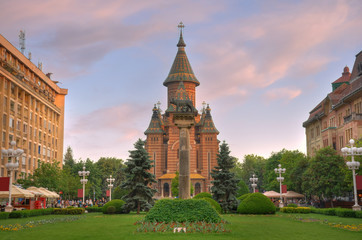 Fototapeta na wymiar Orthodox Cathedral in Victory Square,Timisoara