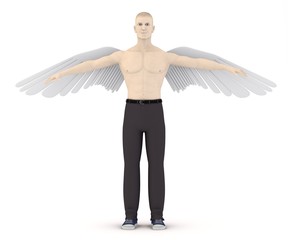 3d render of artifical character with wings - angel