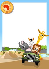 white background with african animals in the car