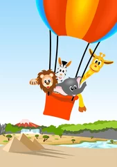 Store enrouleur tamisant Zoo animaux africains en montgolfière