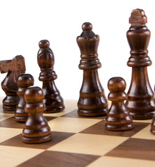 chess figures and board isolated on white