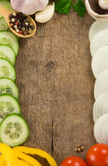Healthy vegetable food and wood