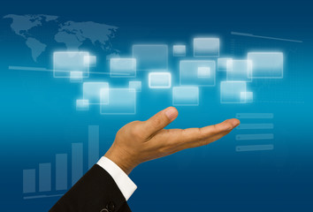 Business hand on the flow of several button