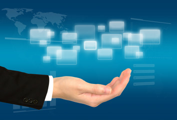 Business hand on the flow of several button