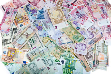 Currencies, worldwide money, banknotes, exchange rate