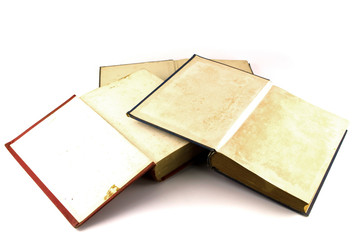 Old book with blank yellow stained pages