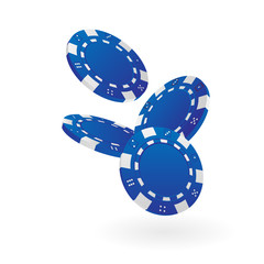 Illustration of Falling Blue Poker Chips Isolated on White