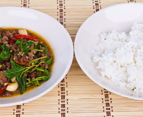 Thai spicy food, stir fried pork whit basil