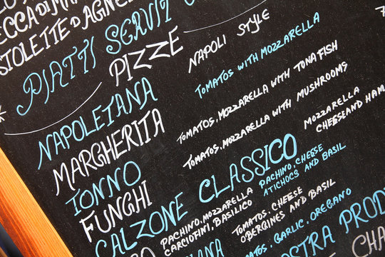 Pizzeria Menu In Rome, Italy