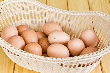 Brown eggs in a Wicker basket