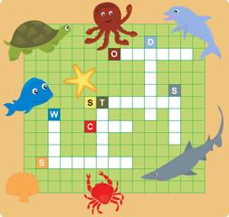 sea animal puzzle (crossword), words game for children