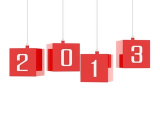 2013 - 4 red cubes hanging in background