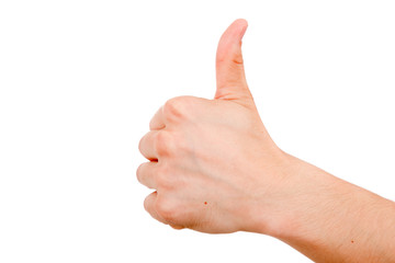 men's hand make thumbs up isolated over white