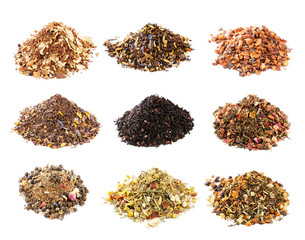 Mate, Rooibos and herbal tea collection isolated on white backgr