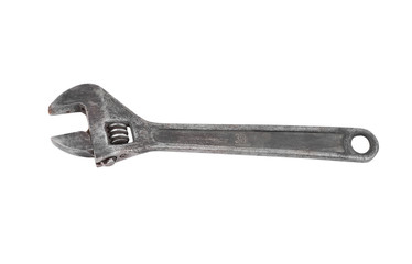 Old rusty wrench, isolated on white background