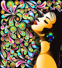 Bella Ragazza Bacio-Girl's Kiss-Colorful Pop Art Design