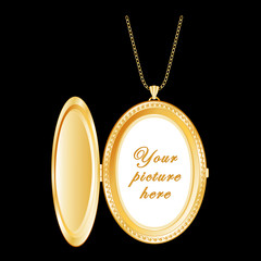 Vintage Oval Gold Locket with copy space, necklace chain