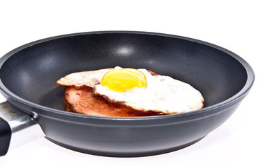 Meat loaf and fried egg in a skillet