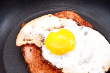 Meat loaf and fried egg in a skillet