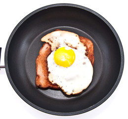 Meat loaf and fried egg in a skillet