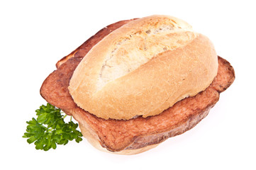 German meat loaf on a roll isolated