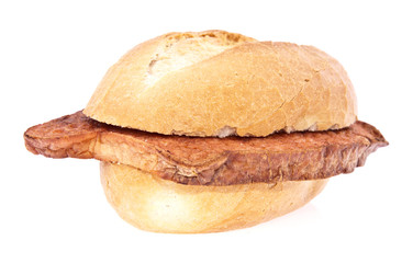 German meat loaf on a roll isolated