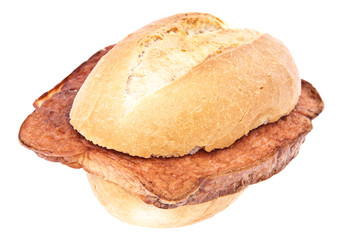 German meat loaf on a roll isolated