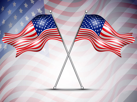 Two American Flag waving on seamless flag background for 4 July