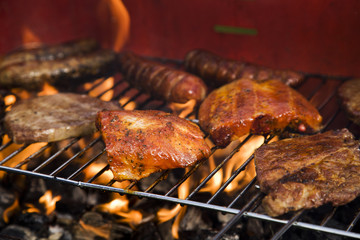 Burgers on grill in fire!