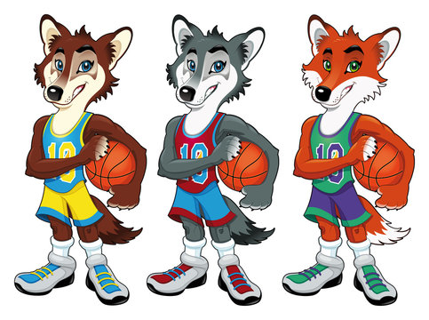 Basketball mascots. Vector isolated characters