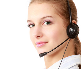 Closeup of a smiling customer service girl