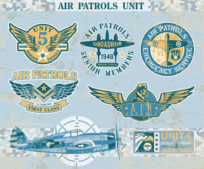 Aviation vintage vector badges - obrazy, fototapety, plakaty