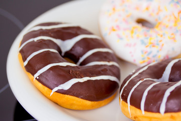 close-up shot of delicious doughnuts