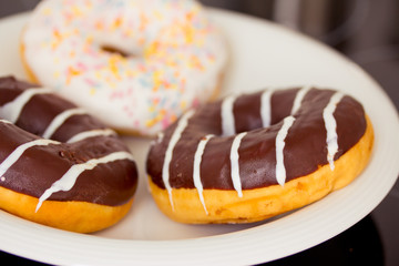 close-up shot of delicious doughnuts
