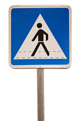 Blue Pedestrian Cross Sign on White Background