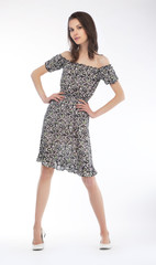 Elegant fashionable woman with long brown hair posing