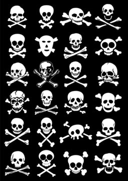 Skulls & Corssbones Vector Collection in Black Background