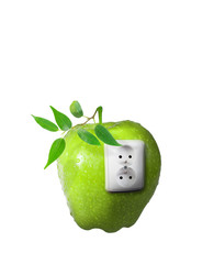 Green energy concept with apple and switch isolated