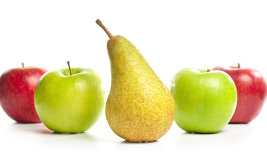 apples and pear isolated on white